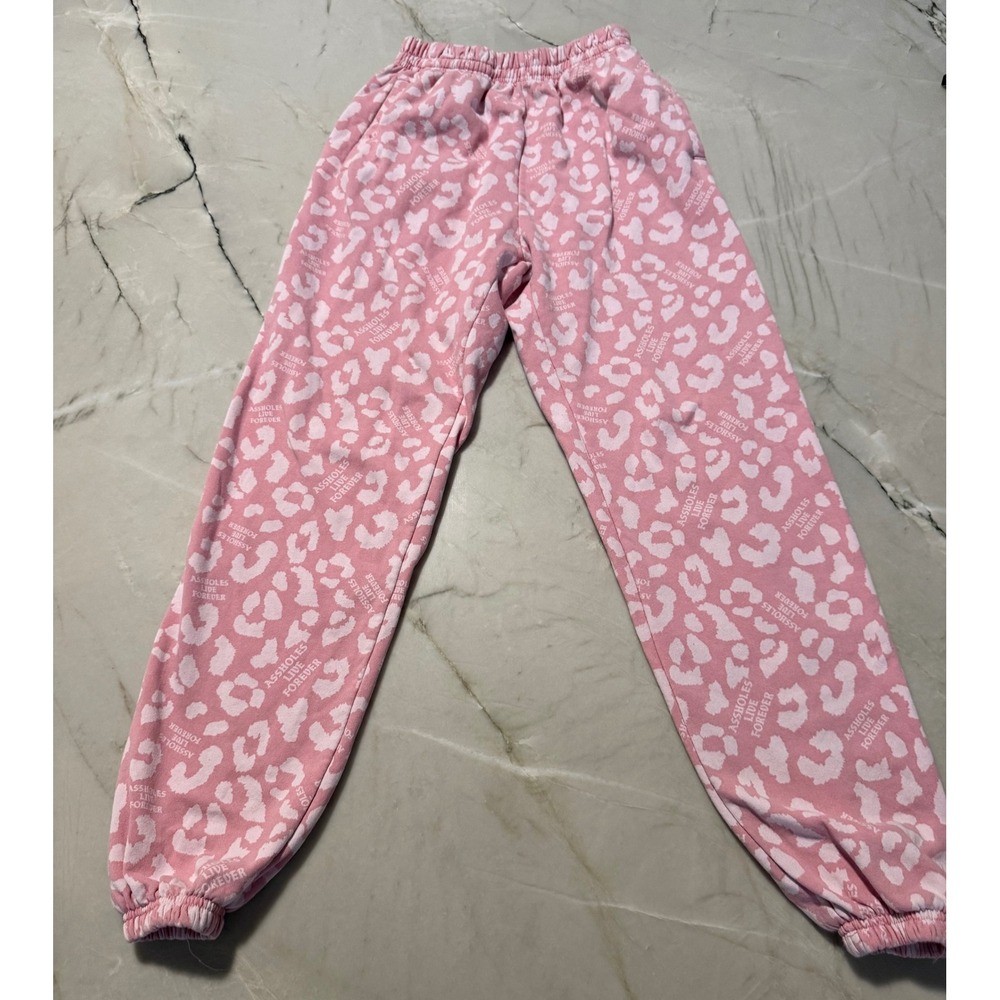 Assholes Live Forever Pink Leopard Print Sweatpants Joggers Medium Streetwear